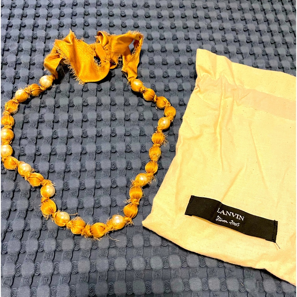 Authentic Lanvin Gold colored Silk and Pearl Choker